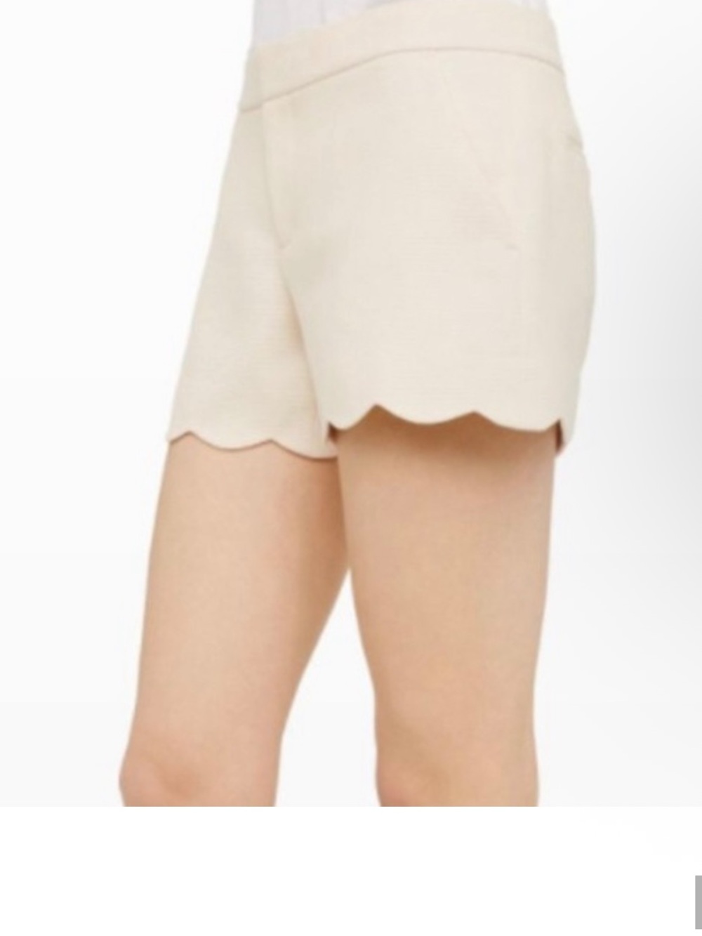 Club Monaco Cream beige Scallop-Hem High-Waist amber textured Shorts 8 - Picture 2 of 14